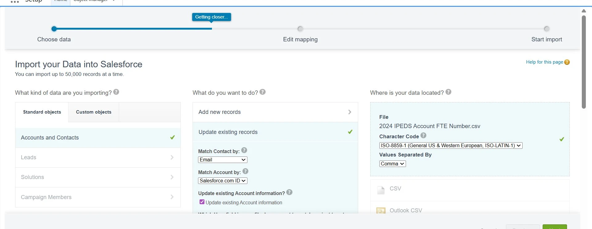 Salesforce Import Wizard Configuration